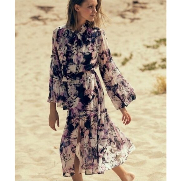 💕MISA LOS ANGELES💕 Merce Dress ~ Purple Floral Print Large EUC - Picture 7 of 12